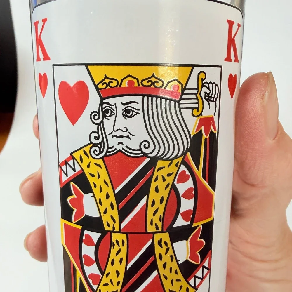 Playing‎ Card Highball Glasses Italy set of 2 King Hearts Queen Clubs 2pc 4382
